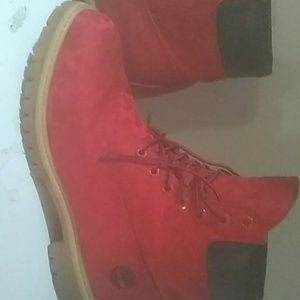 Red checkered timberlands boots siz e 10